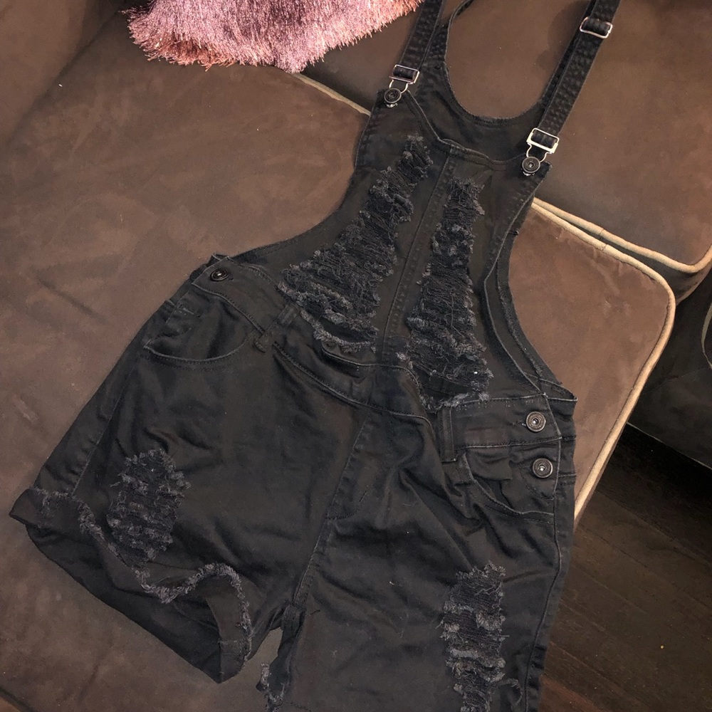 Distressed overalls